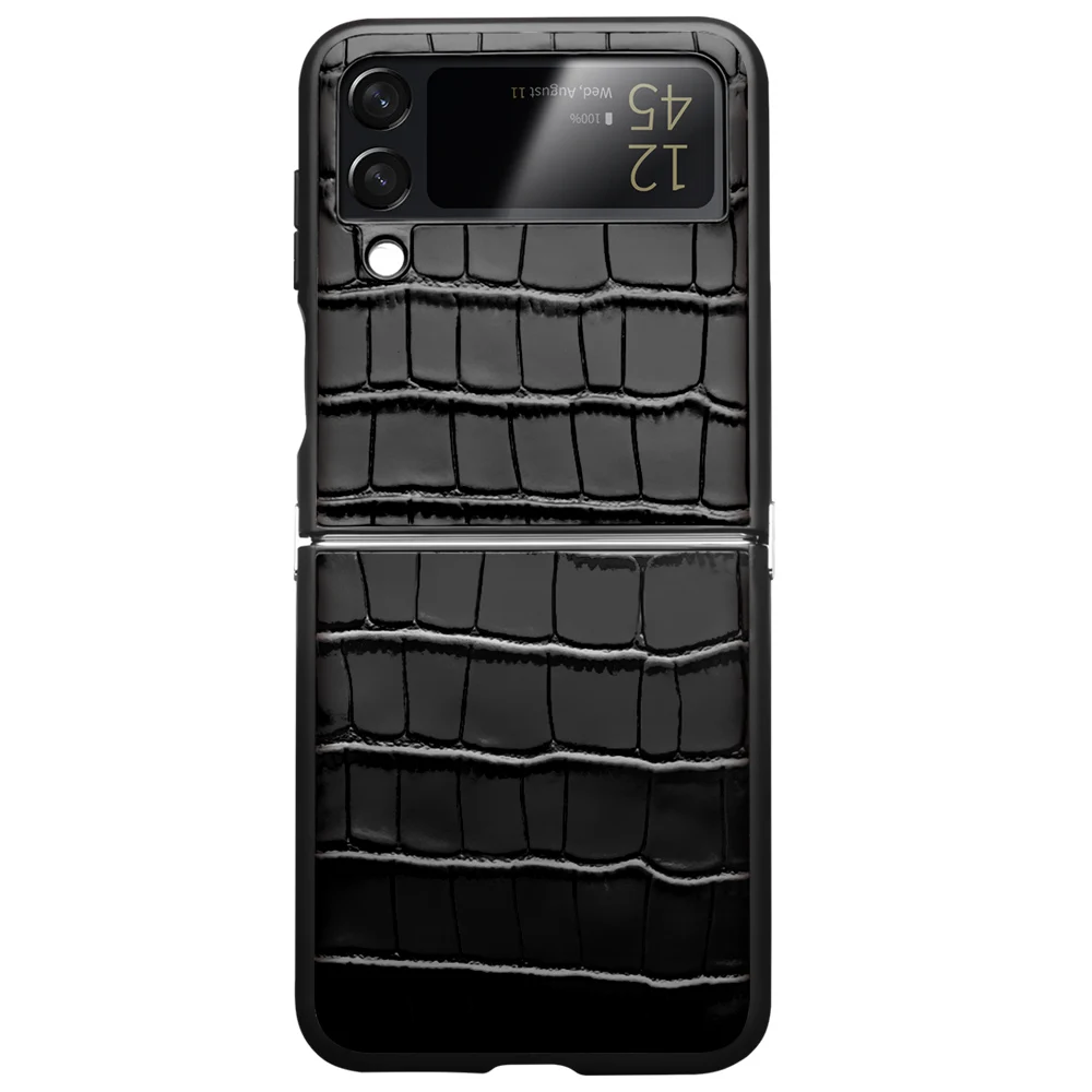 Qialino Phone Case For Samsung Flip 4 Fall Proof Mobile Cover For Galaxy Z Flip4 Leather Protective Case Cowhide Luxury Business