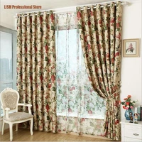 floral print blackout curtains for living room wedding pastoral rural cotton linen new home decor cortinas de sala