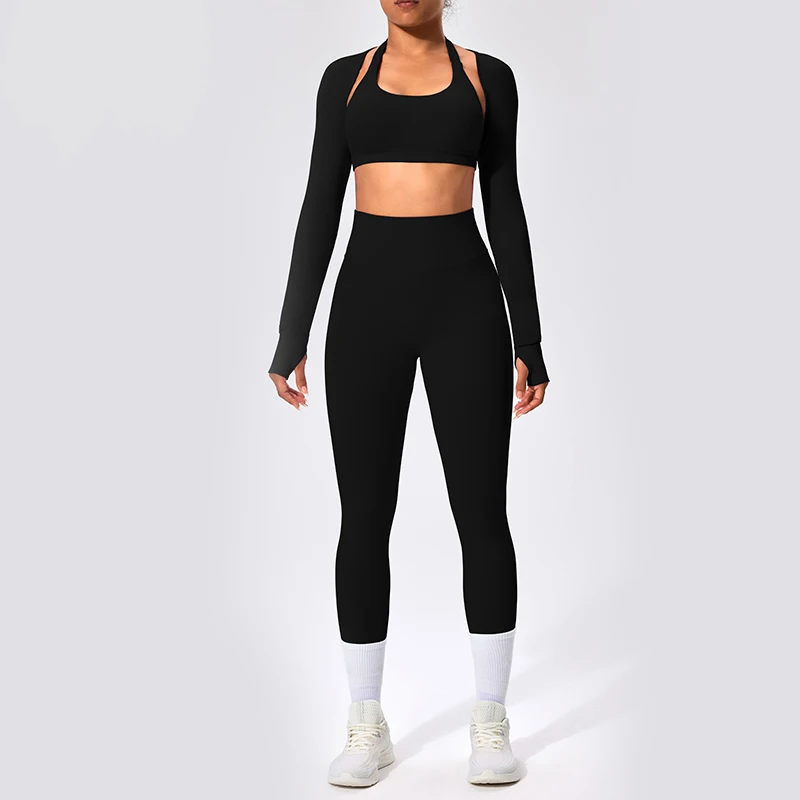 Женские тренировки приятные для кожи костюмы из трех предметов йоги леггинсы с