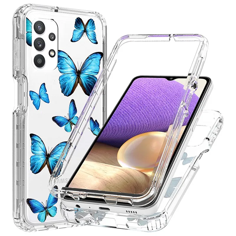 Окрашенный Хрустальный толстый чехол из ТПУ для Samsung Galaxy A32 5G A 32 Цветочная Бабочка 2 в 1 Прозрачный Силиконовый противоударный чехол SamsungA32