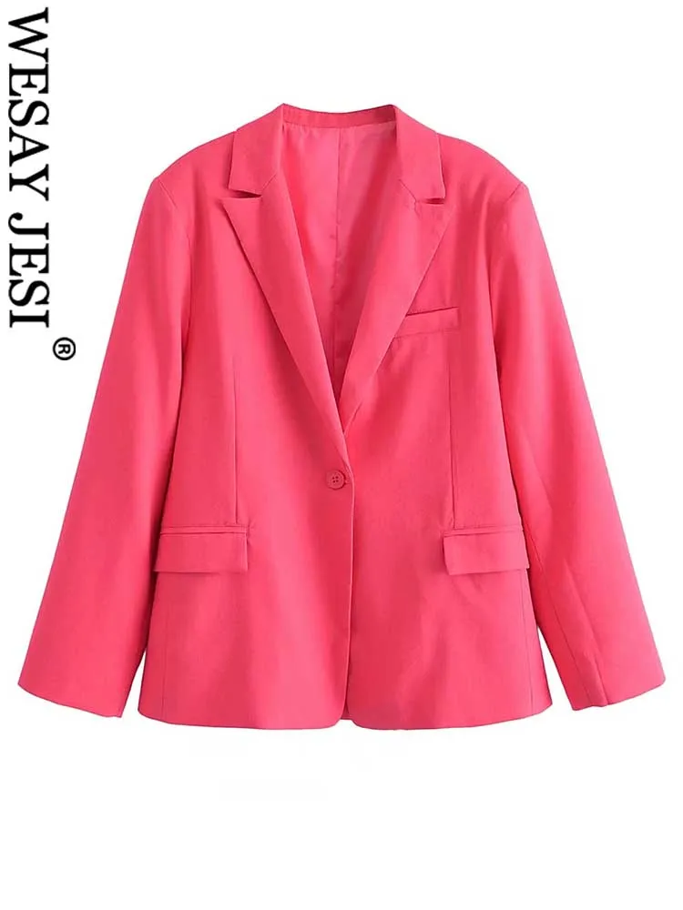 

WESAY JESI модный однотонный розовый красный женский офисный Блейзер Куртка темпераментная на одной пуговице с длинным рукавом Повседневная ун...