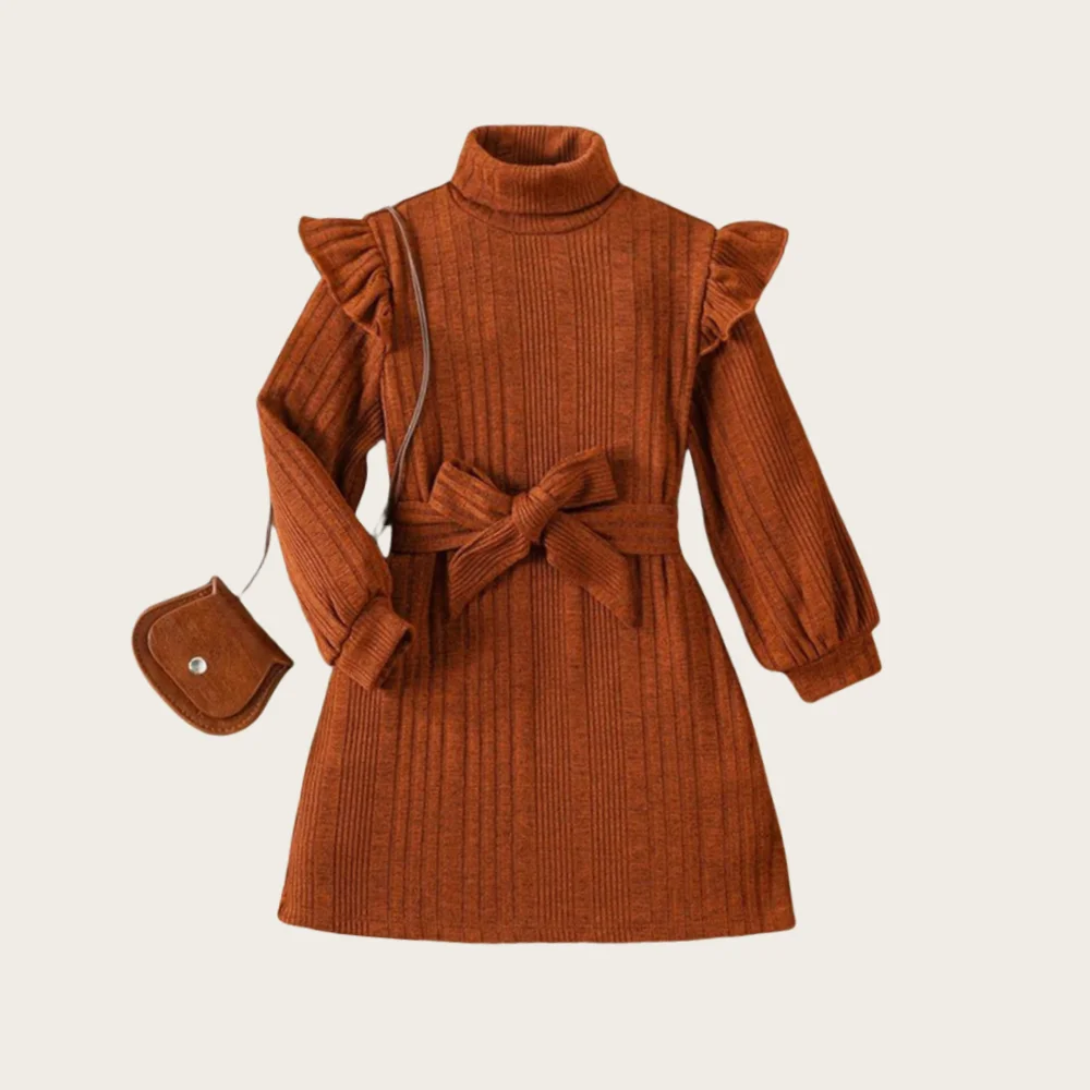 Осеннее Вязаное Цельное Платье В Стиле Ретро Для Девочек Длиной До Колена Дизайн