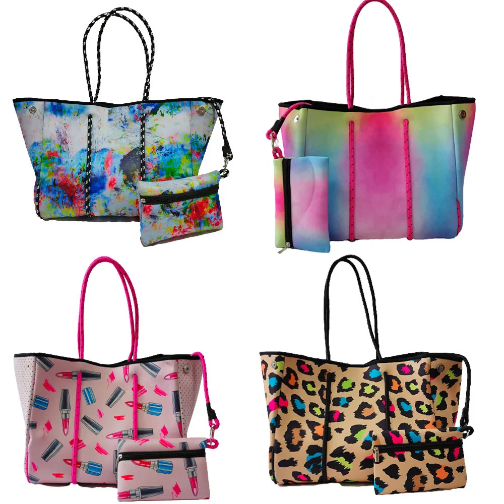 

European American Tote Handbag Ladies Bag Neoprene Beach Bag Summer Large-capacity Shoulder Bag Waterproof Travel Bag Vacation