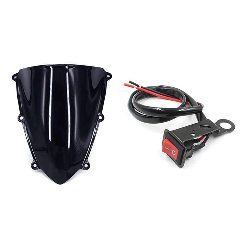 1 Pcs Motorcycle Refit Black LED Light Flameout Switch & 1 Pcs Windshield Windscreen Double Bubble