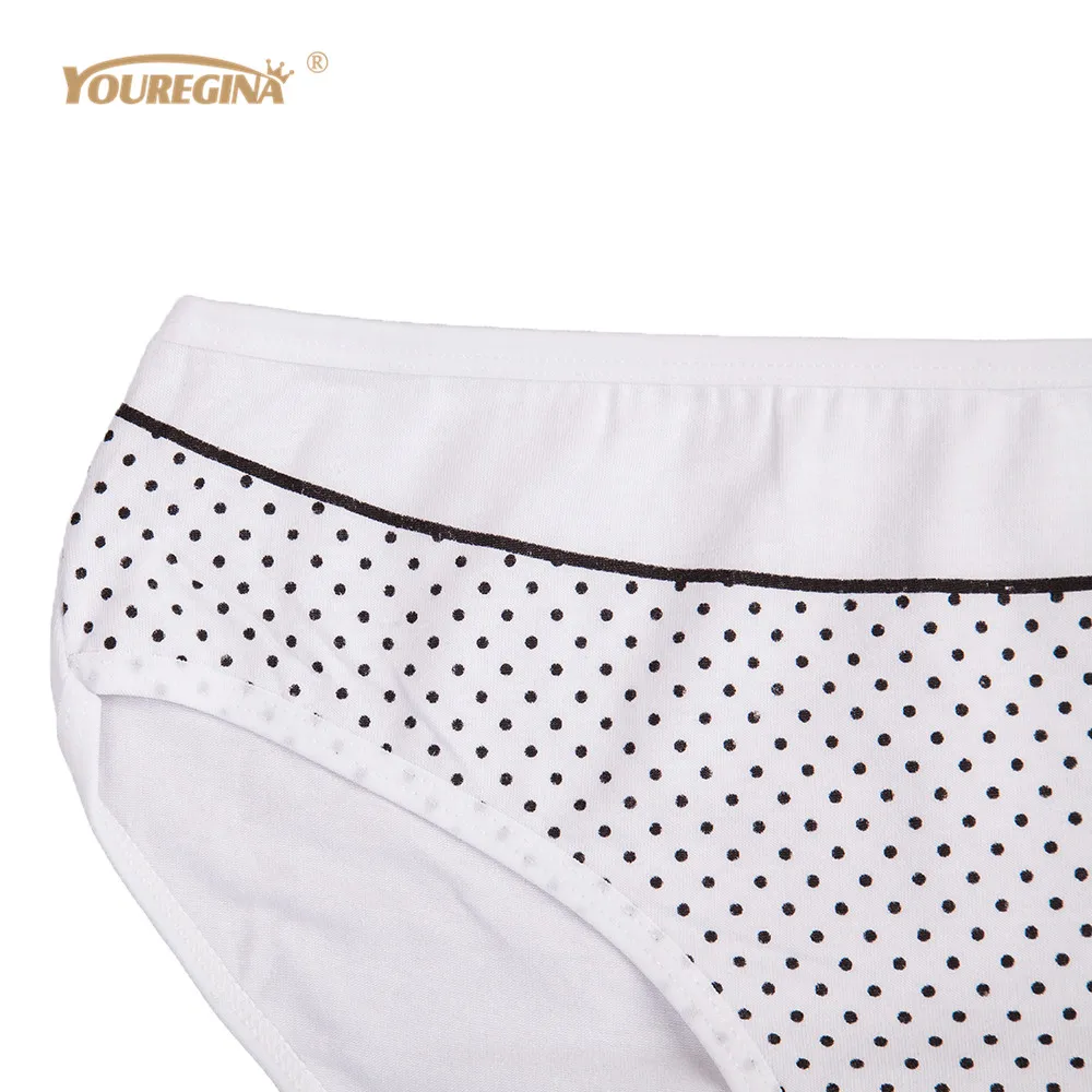 YOUREGINA Women Underwear Cotton Panties Plus Size Middle Waist Dot Print Cute Briefs Ladies Breathable Intimates 6 pcs/lot