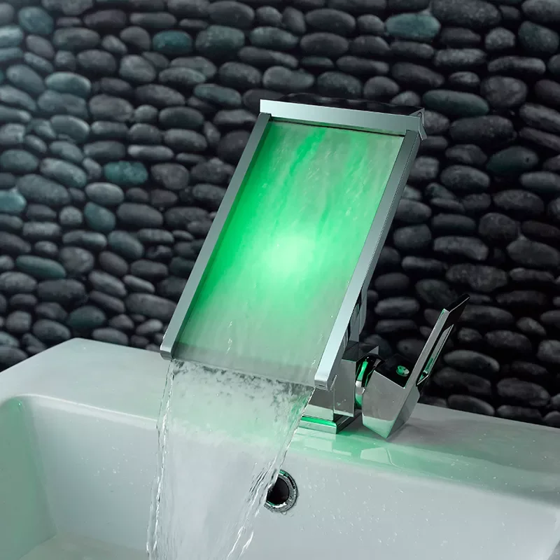 

3 Colors Changed led faucet Temperature Sensor Water-Powered led Tap.Bathroom Deck Mounted Waterfall Basin Sink Mixer Tap
