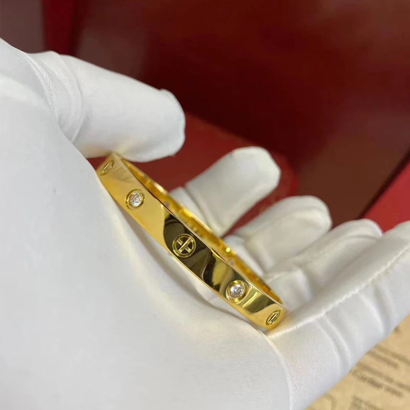 New Fashion Stainless Steel Bracelets Screw Dazzling Zircon Inlaid 18k Gold Bracelet Women Men's Bracelets Couple Gift Jewelry