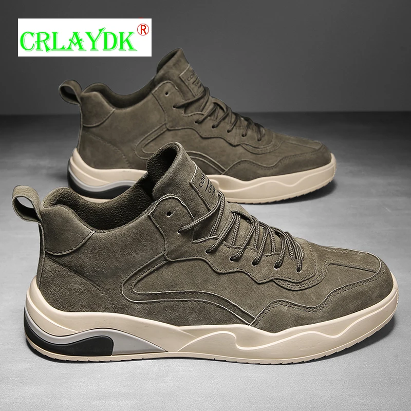 

CRLAYDK Men Casual Mid Top Shoes Spring Suede Leather Outdoor Walking Comfortable Sneakers Breathable Sports Simple Style Tennis