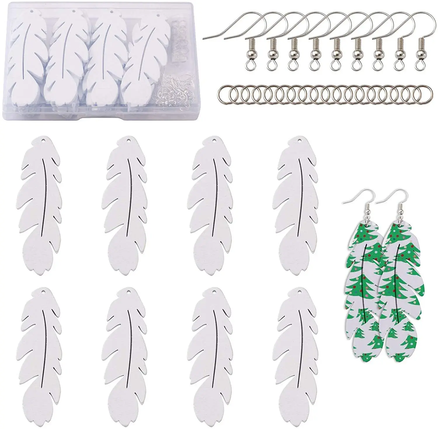 

20Pcs/Set Sublimation Earrings Blanks Set Feather Earrings Blanks Pendant Jewelry Making White Dangle Earrings Bracelet Supplies