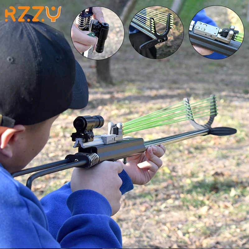 Professional Hunting Slingshot with 12 Strands of Rubber Band High Precision For Outdoor Long Rod Catapult Laser Aiming Shooting