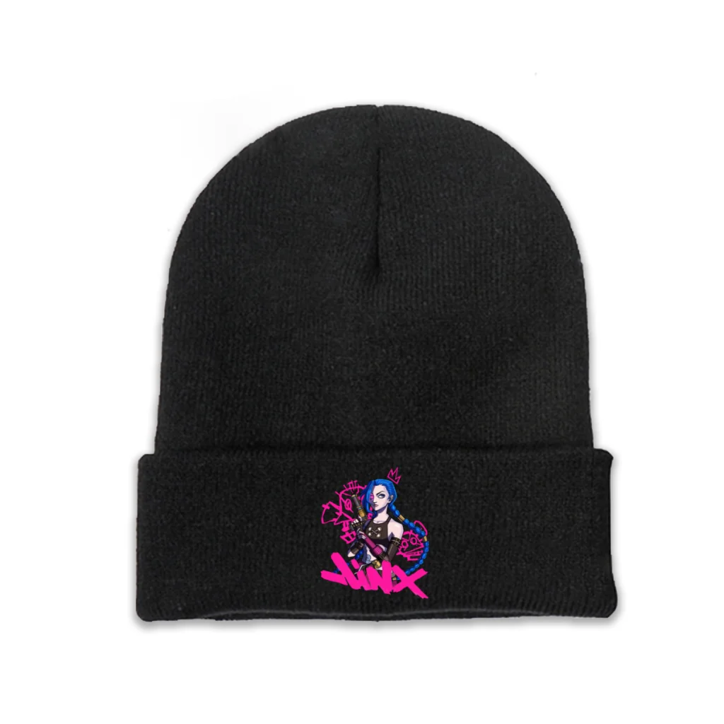 

Jinx King Skullies Beanie Arcane League of Legends Knitted Bonnet Men Women Warm Caps Camping Soft Brimless Elastic Hats