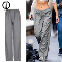 vintage slim low rise grey cargo pants women elastic baggy sweatpants pockets streetwear casual basic trousers sporty joggers