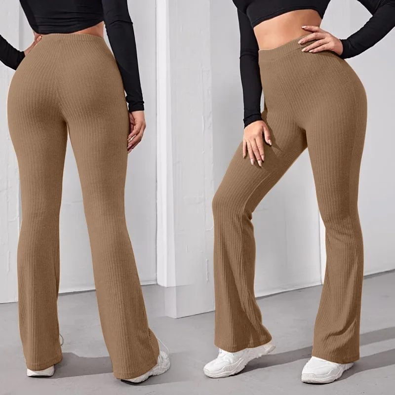 

Женские расклешенные брюки с завышенной талией, облегающие Прямые повседневные трикотажные спортивные брюки, лето 2021