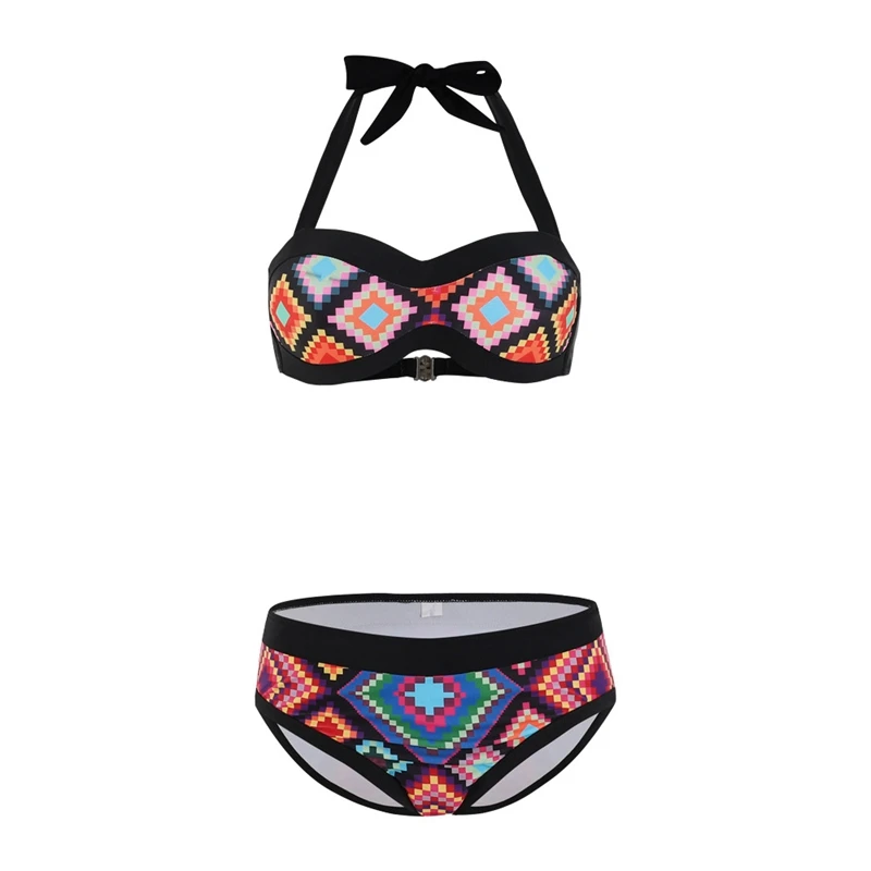 

Geometric Print Halter Ladies Split Bikini Open Back Ladies Swimsuit