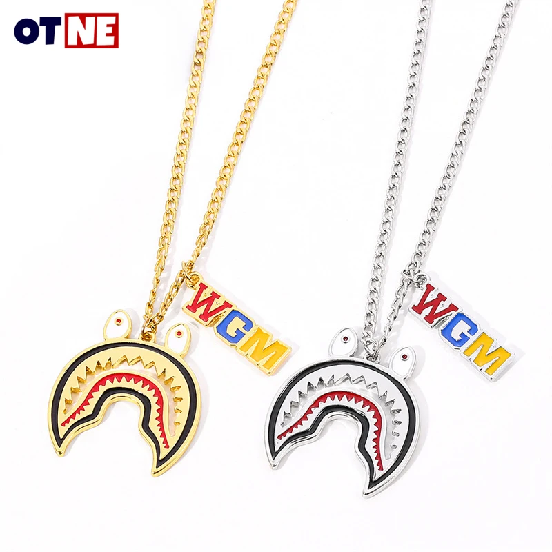 

Big Shark Necklace Pendant Men Street Culture Titanium Fashion Trendy WGM Letter Chain Necklace Man Rapper Jewelry Gifts