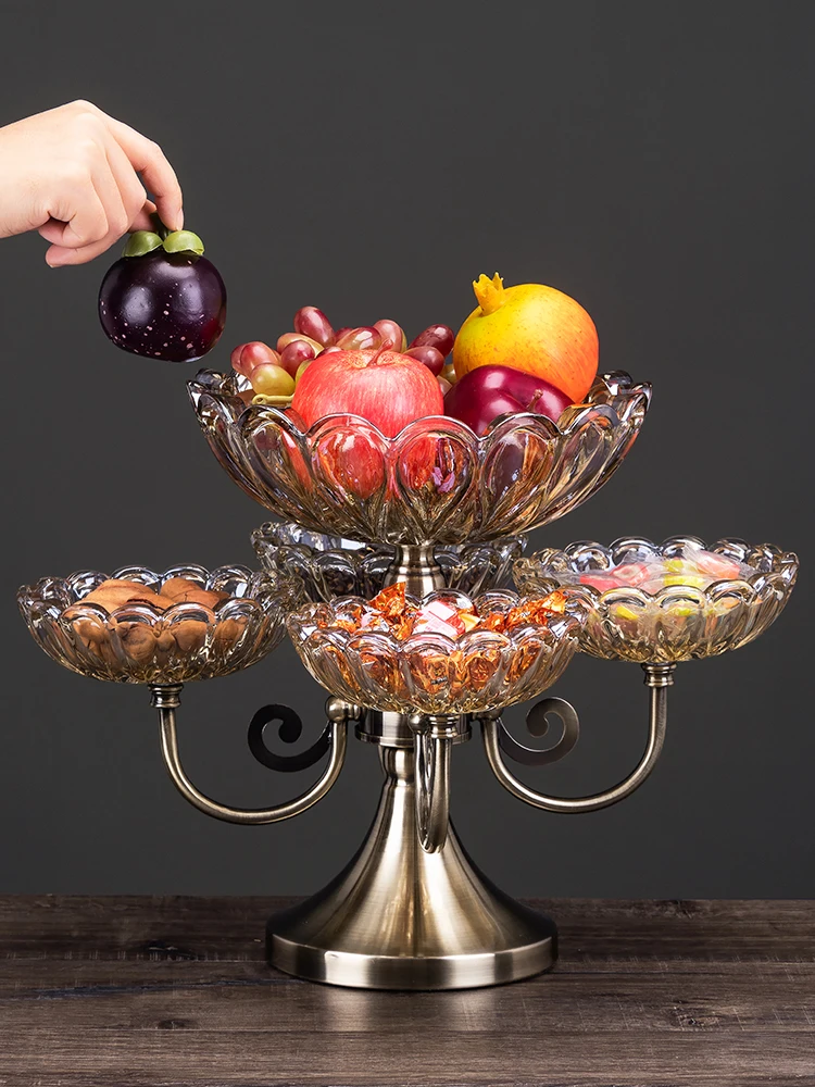 High-Grade Glass Double Layer Rotating Fruit Plate Creative Modern Living Room Coffee Table Household Light Luxury |