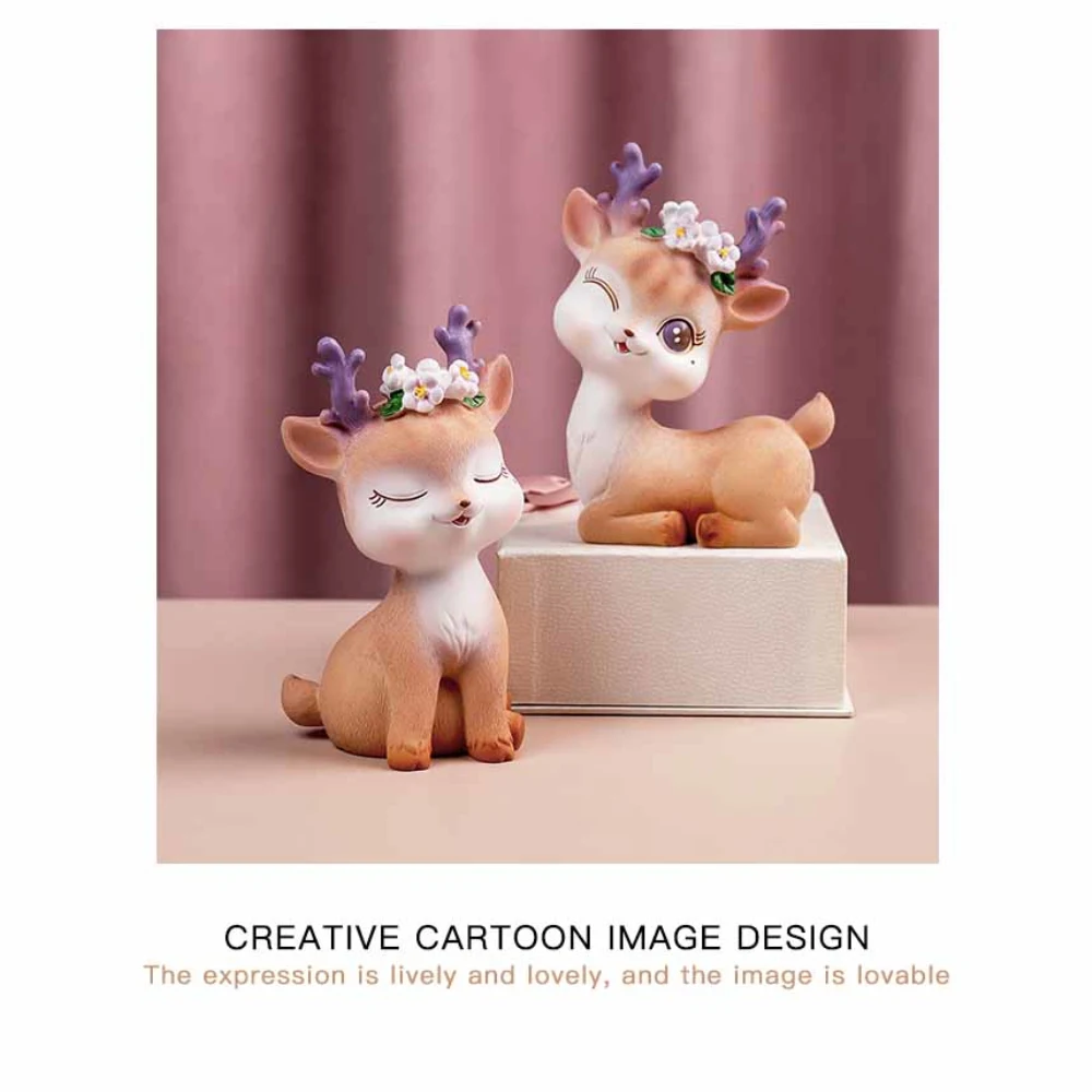 

1PC 10cm Mini Cute Cartoon Sika Deer Resin Crafts For cake baking decoration Home Fawn Figurines Room Desktop Decor Car Ornament