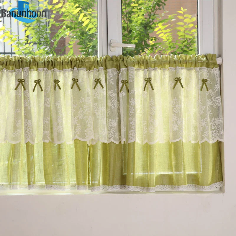 Американская пасторальная зеленая половинная занавеска из хлопка и льна для