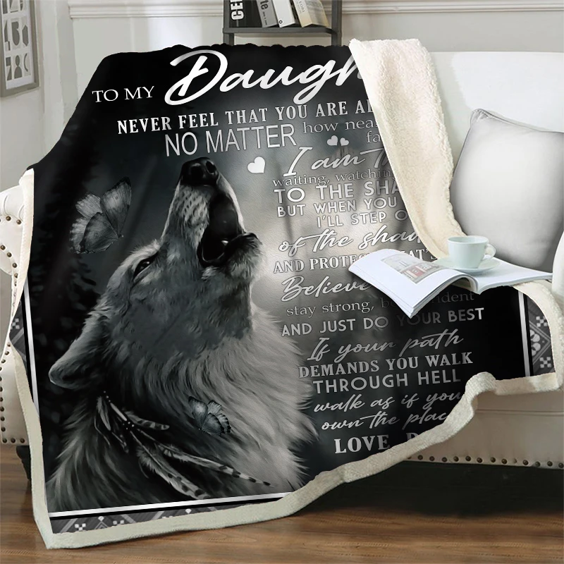 

3D Animal Wolf Letter Fleece Plush Throws Blanket To My Daughter Soft Flannel Blankets For Beds Sofa Nap Cover Express Love Gift