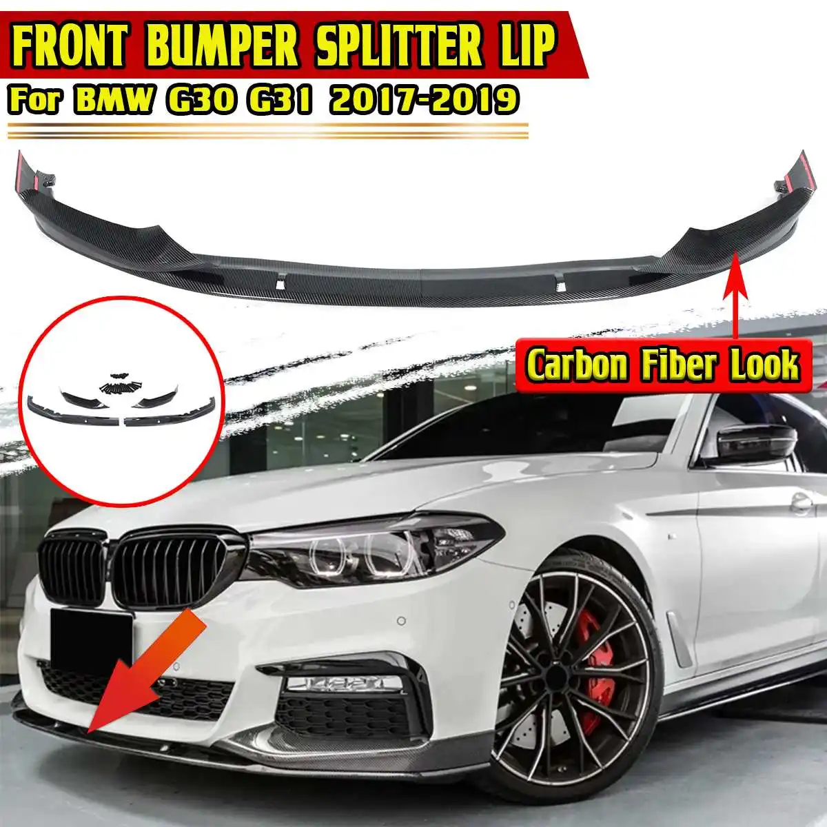 

4PCS Carbon Fiber Look Car Front Bumper Splitter Lip Diffuser Spoiler Extension Lip For BMW G30 G31 2017-2019 W/M Sport Bumper