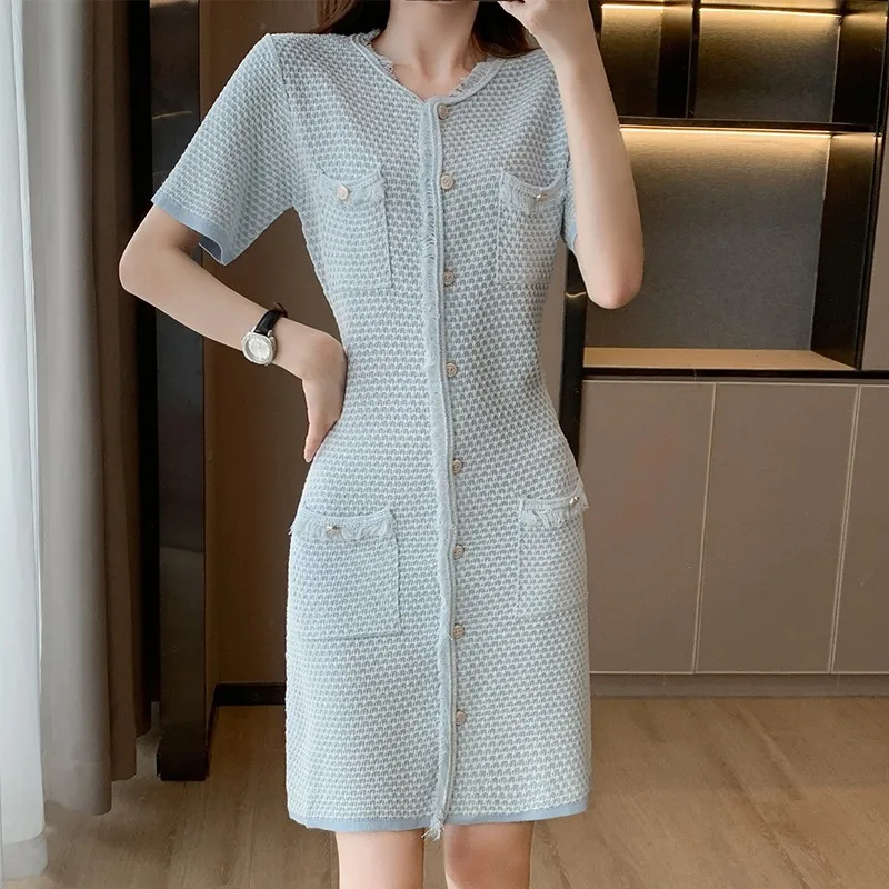 

Женское трикотажное платье-мини с коротким рукавом, однотонное ТРАПЕЦИЕВИДНОЕ винтажное платье в уличном стиле, Y2K, лето 2023