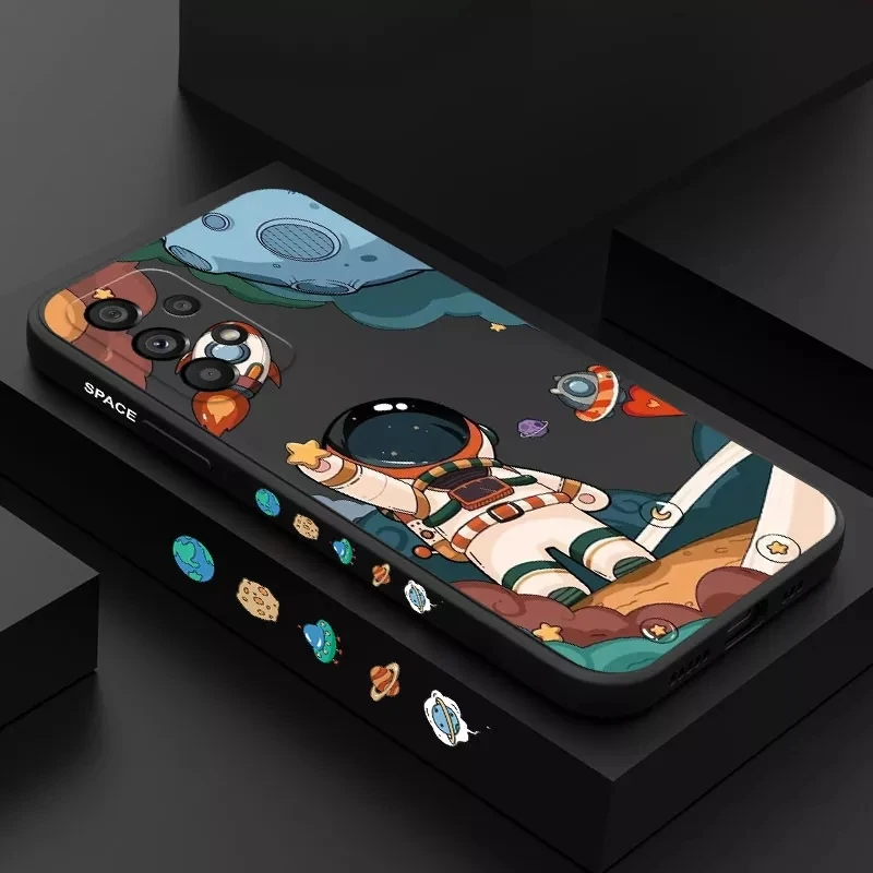 

Cartoon Astronaut Square Silicone Phone Case For Samsung Galaxy A13 A23 A33 A53 A73 5G A32 A52 A52s A72 A51 A71 Matte Soft Cover