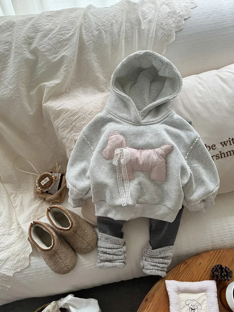 Толстовка с капюшоном для девочек 2024 зимняя новая детская одежда корейский стиль