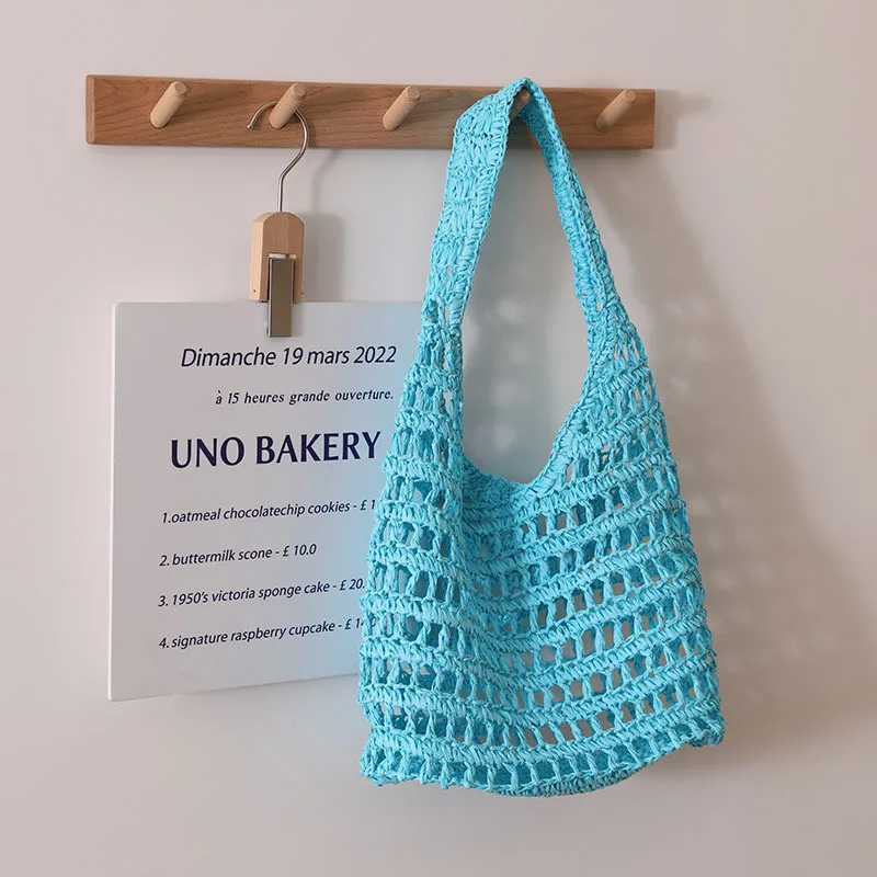 Casual Hollow Straw Bag Women Designer Candy Color Paper Woven Shoulder Bag Lady Summer Casual Beach Big Tote Holiday Purse 2023