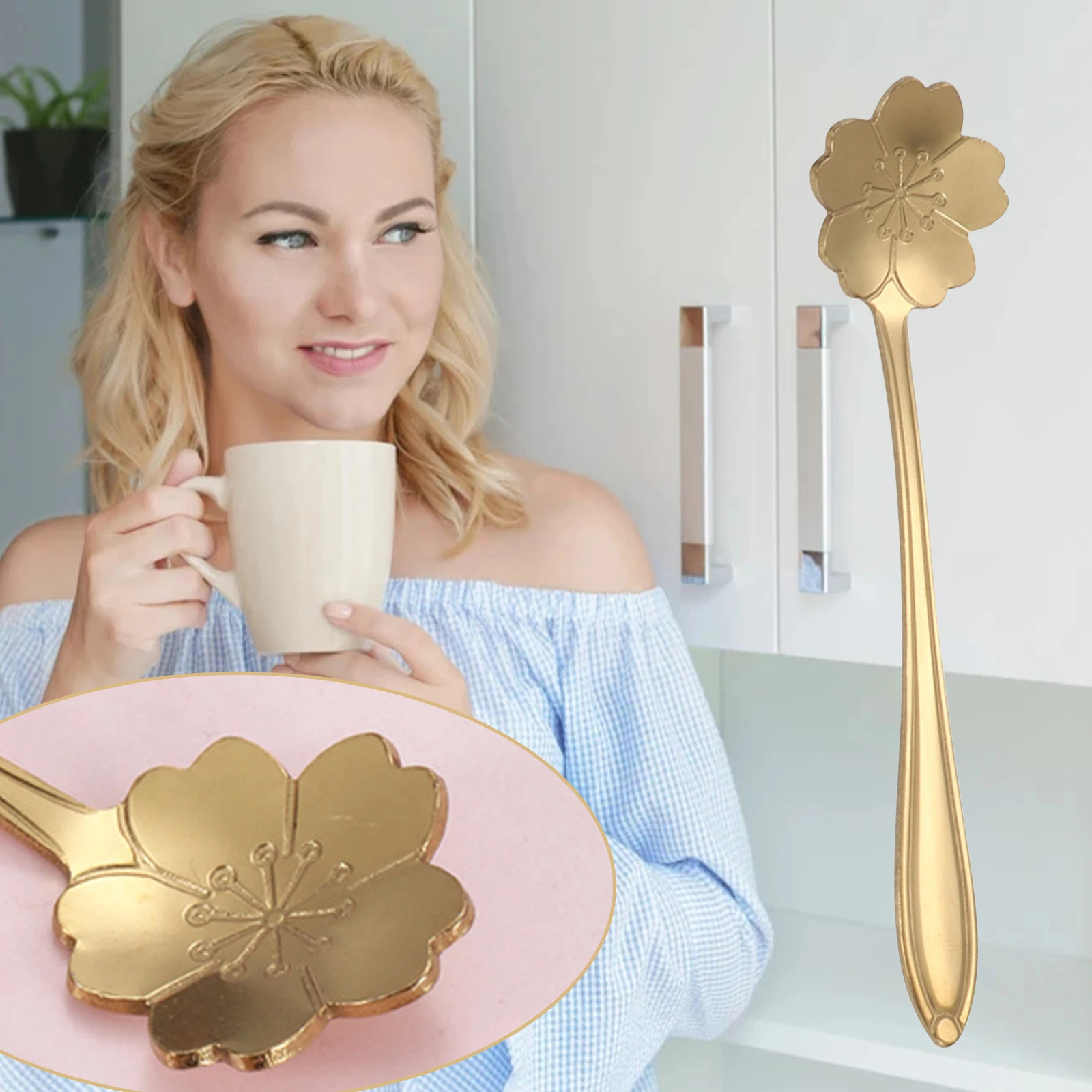 

Flowers Design Teaspoons Set Coffee 10Pcs/Set Long Handle Dessert Stainless Steel Vintage Teaspoons Drink Tableware Wholesale