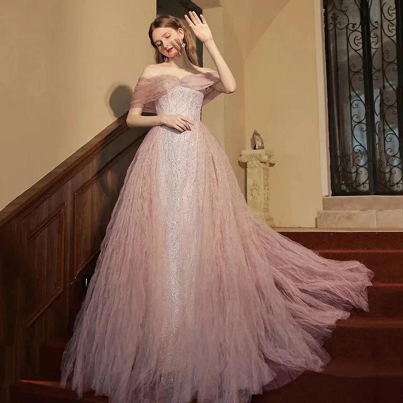 

Formal Dousha Heavy Industry Sequins Fairy Luxury Mermaid Dress 2023 New Fashion Wedding Elegant Long Gowns For Women Engagement