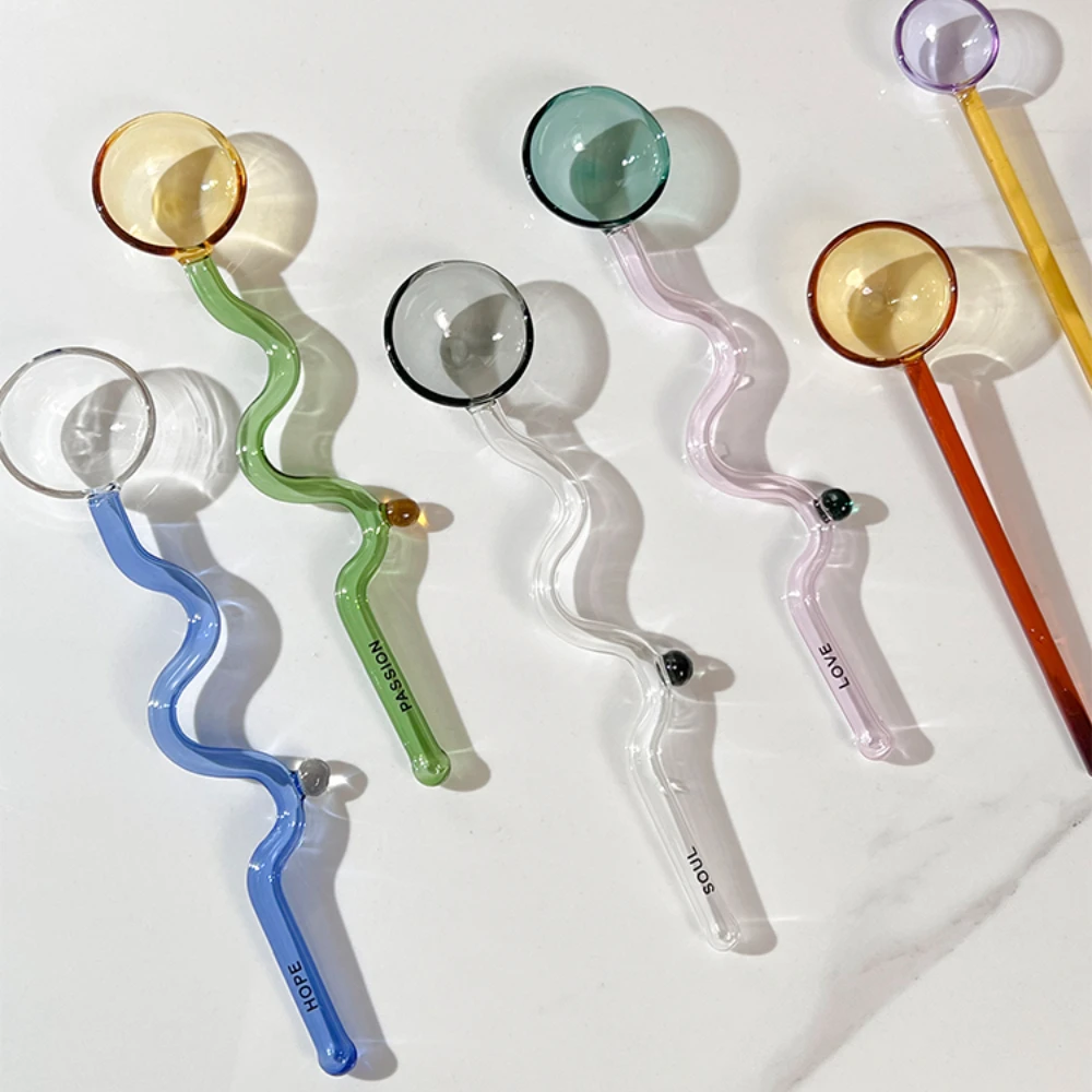 

Цветная стеклянная ложка ed, ложка для перемешивания с длинной ручкой, кофейная ложка, высокоцветная, устойчивая к высоким температурам, чаш...