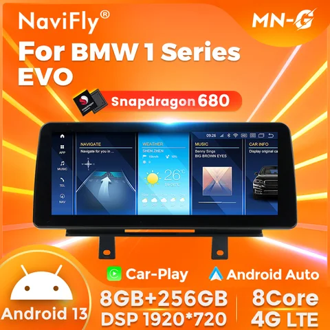 NaviFly 12,3-дюймовый Android 13 «все в одном» для BMW 1 серии F20 F21 F22 120i 116i EVO Автомобильный мультимедийный плеер Snapdragon 680 8 ГБ + 256 ГБ