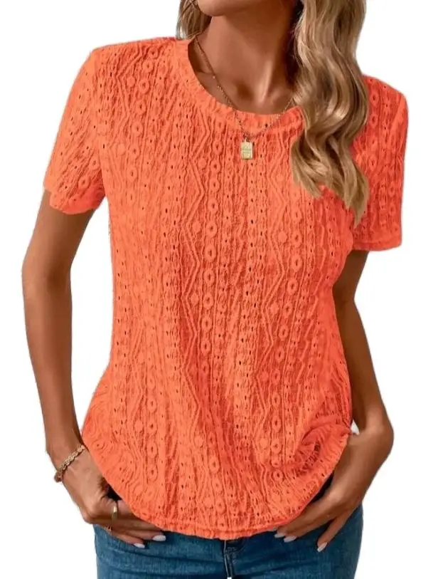Lace Hole T Shirt 2023 Summer New Solid Round Neck Loose Casual Short Sleeve Versatile Street Style Streewear Bottom