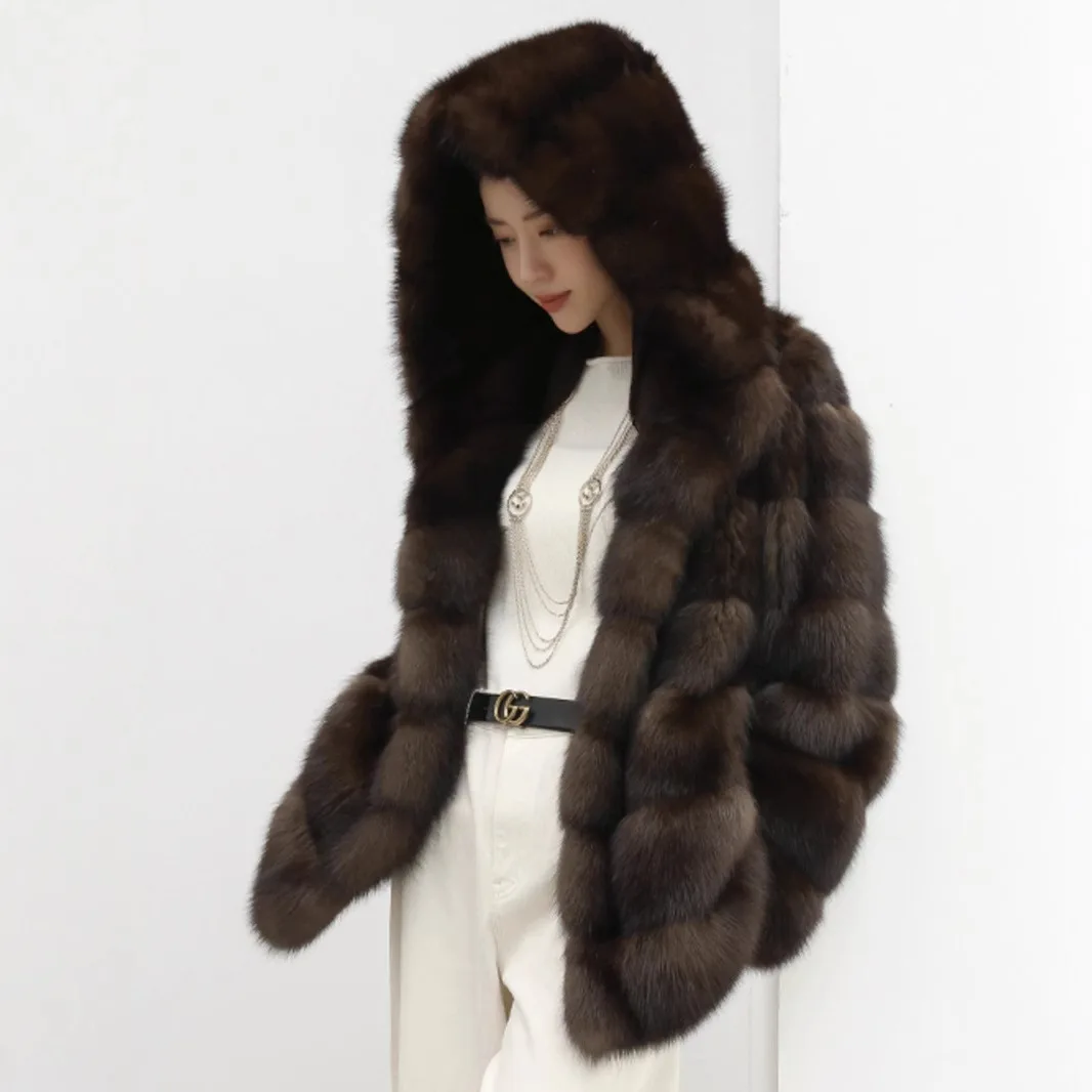 Новинка 2024 русское собольное пальто Звездное небо женская шерстяная