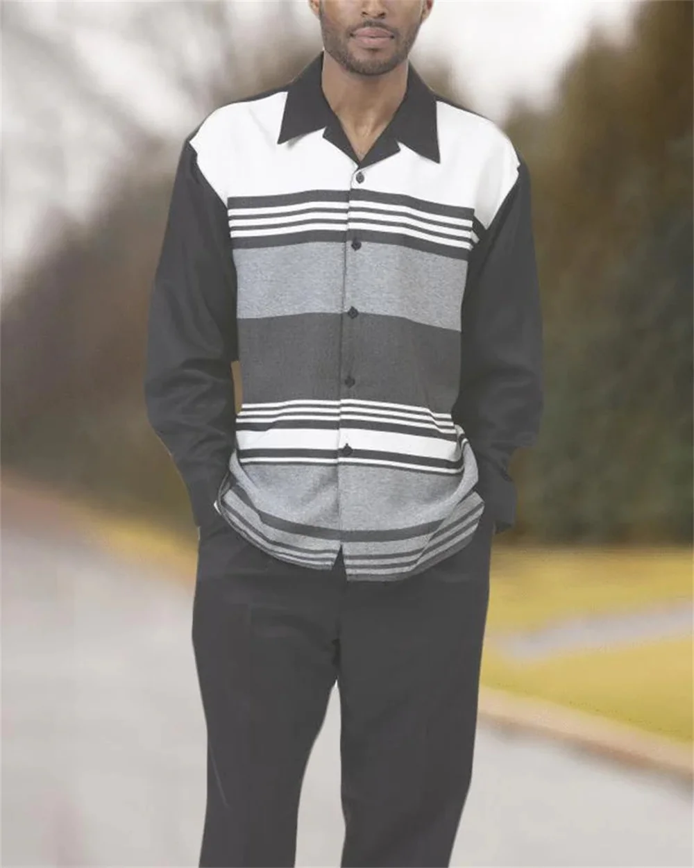 Men's shirt new casual hiking outdoor sportswear men's fashion trend printed shirt men's casual two-piece suit novelty 2023 new