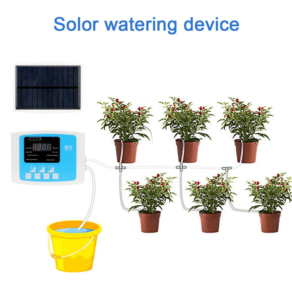 

Garden Self-Watering Kit Voice Prompts Drip Irrigation System Double Pump USB Charging Automatic Watering Device Solar Energy