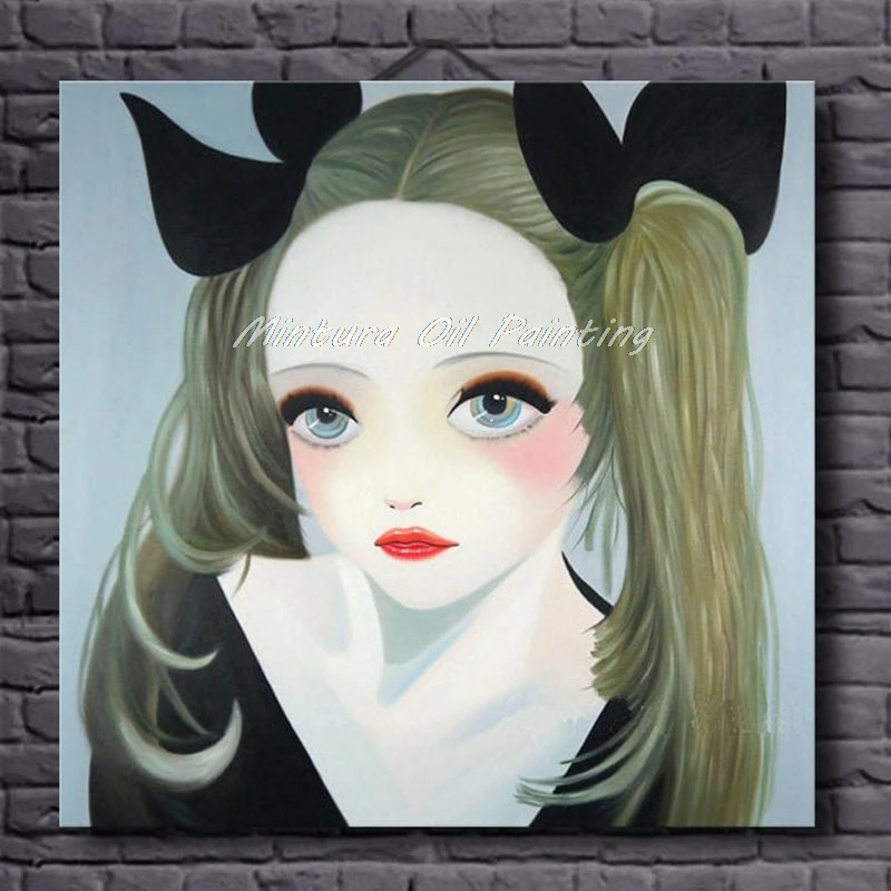 

Mintura Art Modern Cartoon Figure Oil Paintings On Canvas For Living Room Bedroom Decoration Hand-Painted Beautiful Girl Picture