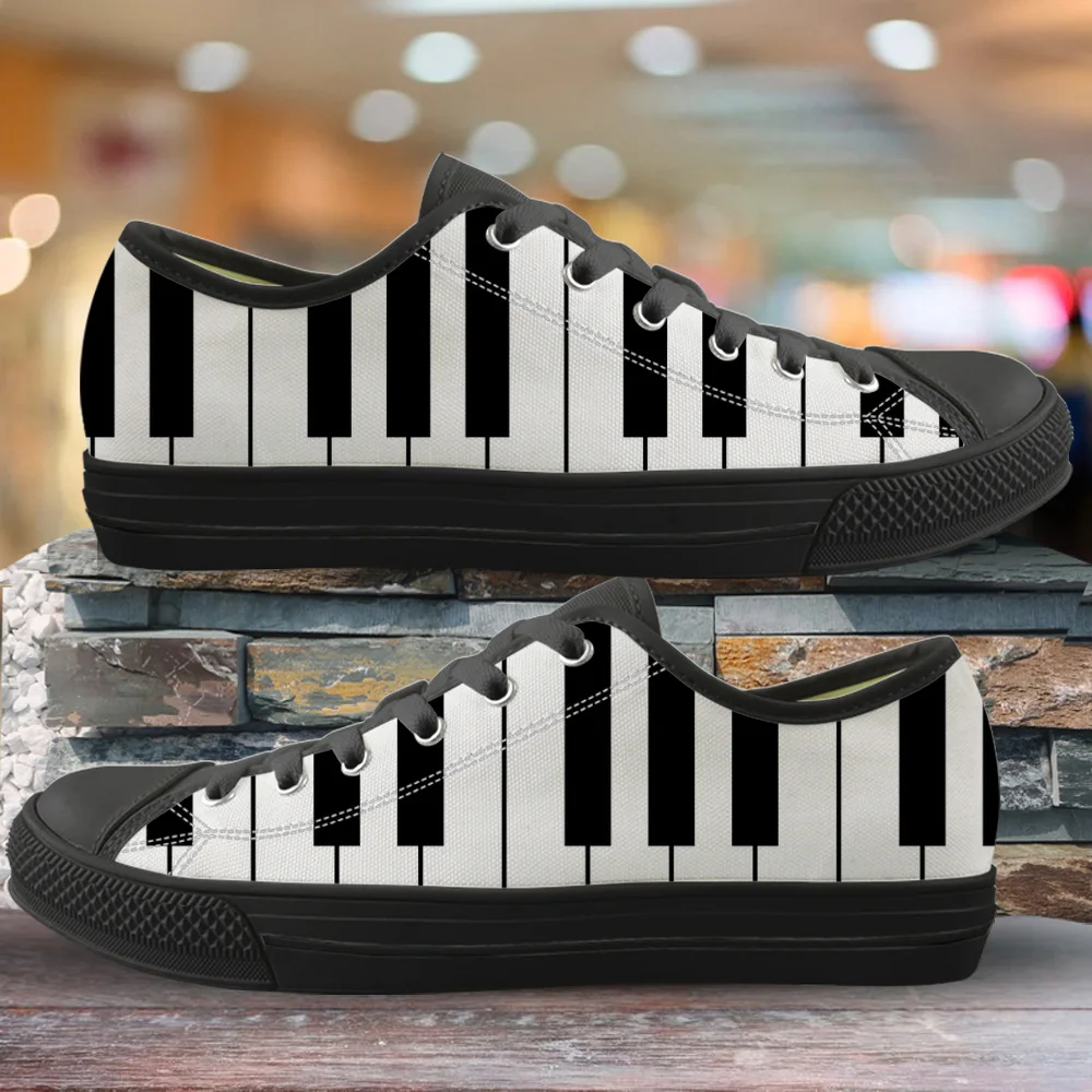

Женские холщовые кроссовки Graitiffi, низкие кеды с принтом фортепиано-клавиш, на шнуровке, удобная обувь на плоской подошве для улицы, черные и ...