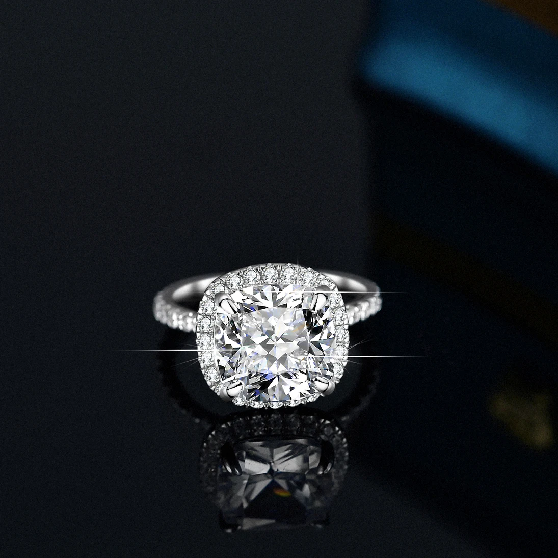

Free Shipping Moissanite Ring Cushion Cut Halo 925 Sliver Rings Original Certified Luxury Quality Jewelry Wedding Gift