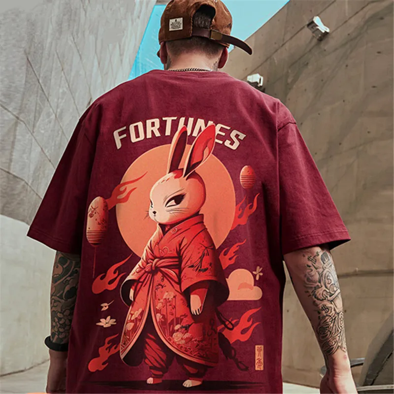 

Anime Rabbit Oversize T Shirt 100℅ Cotton Men's Short Sleeve Tee Print T-Shirt Fit Chinese Style Graphic Fashion Free Shipping 5