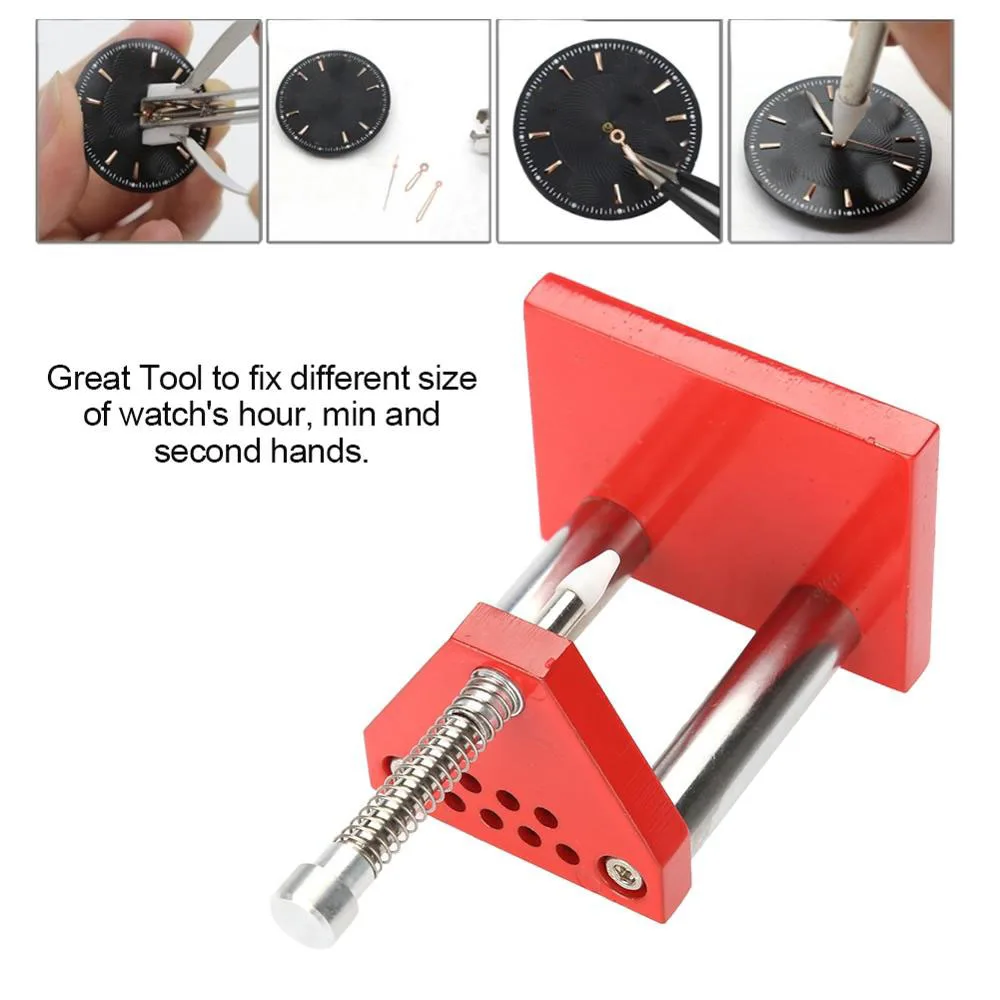 Red Watch Tool Hand Plunger Puller Remover Hand Set Fitter Solid Alloy Steel Watch Repair Tool Kit With 6 Plastic Dies