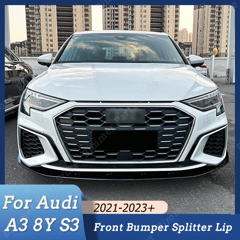 

Сплиттер для переднего бампера Audi A3 8Y S3 2021 2022 2023 +, глянцевый черный АБС-пластик, защитный диффузор для спойлера, автомобильные аксессуары