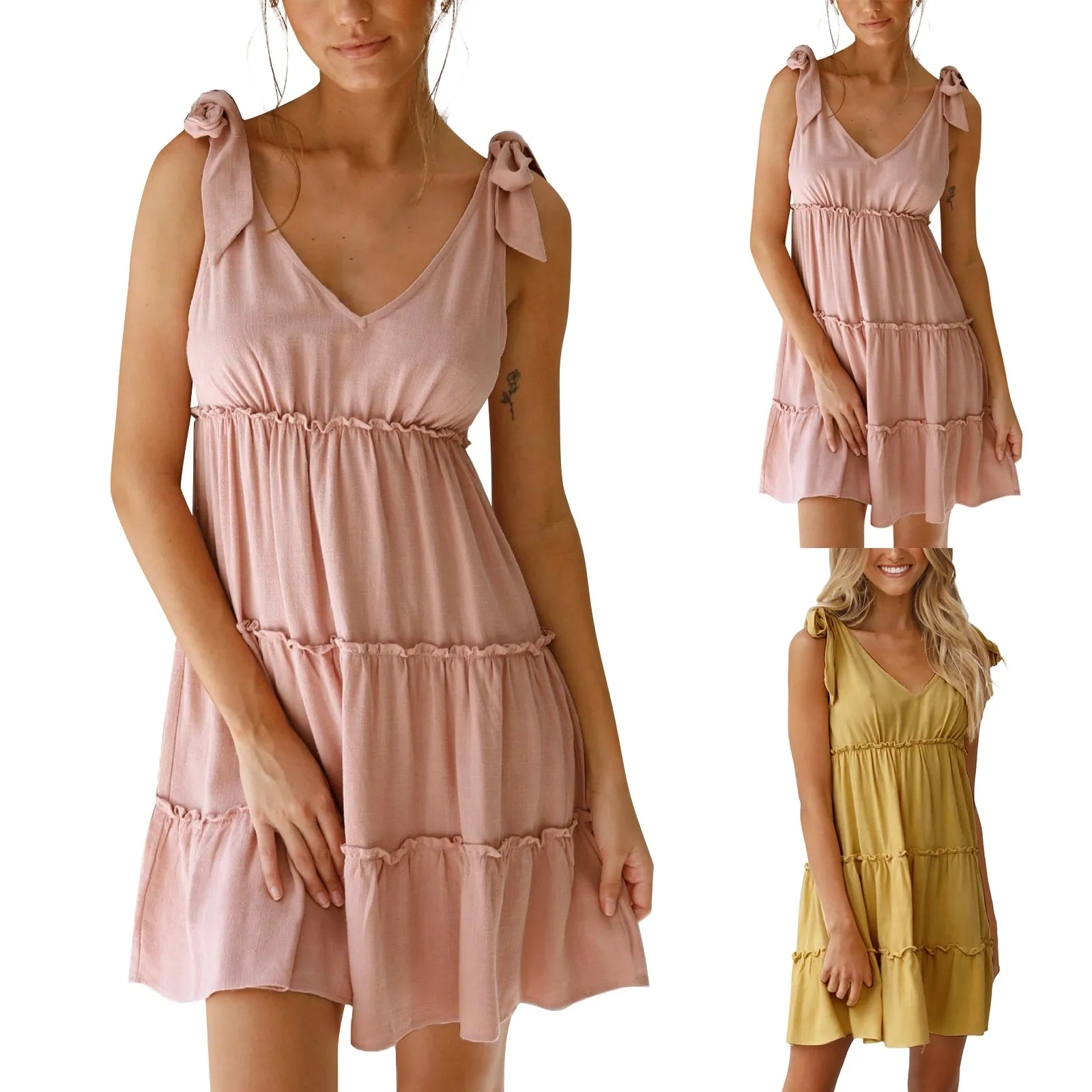 

Womens Summer Dresses with Pockets Women's Boho Dress Summer Spaghetti Strap V Neck Flowy Cocktail Dresses for Women over 40