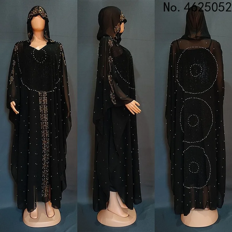 

African mother Arabian Middle East robe with hat, front and back hot drilling, zipped robe, luxury fashion dress