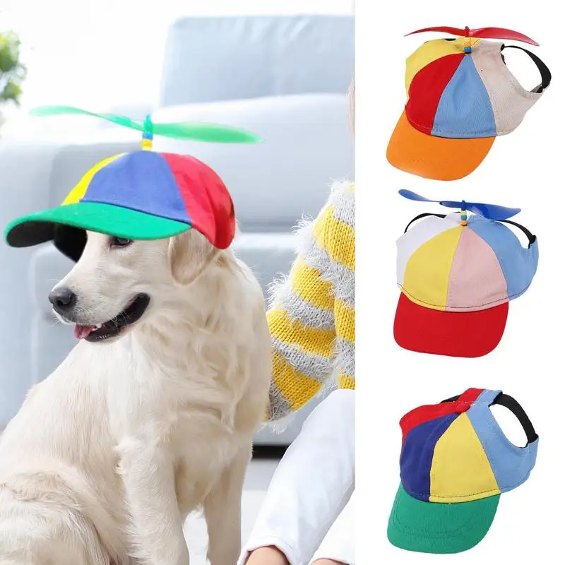 

Dog Propeller Hat Pets Sports Hats With Ear Holes Outdoor Rainbow Helicopter Top Hat For Small Dogs Puppy Cats Supplies Dog Hat