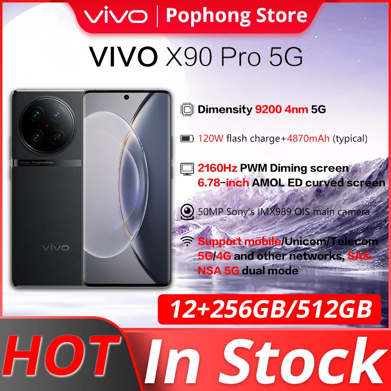 VIVO X90 PRO 5G Mobile phone 6.78'' AMOLED Dimensity 9200 Octa Core 120W Charge 50W Wireless Charge 50M Camera IP68 NFC