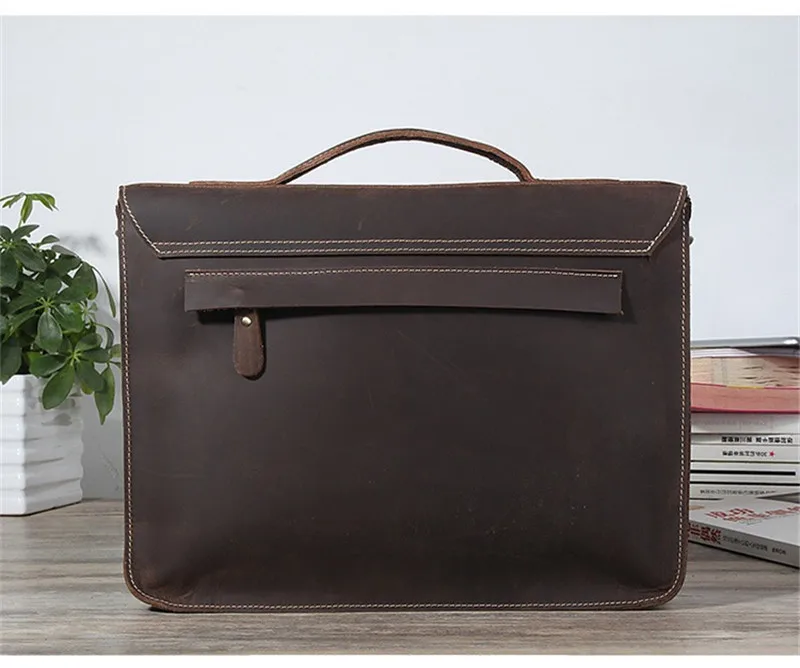 Retro Fashion Handmade Designer Crazy Horse Leather Men's Coffee Briefcase Daily Outdoor Office Lawyer laptopp Handbag teenager