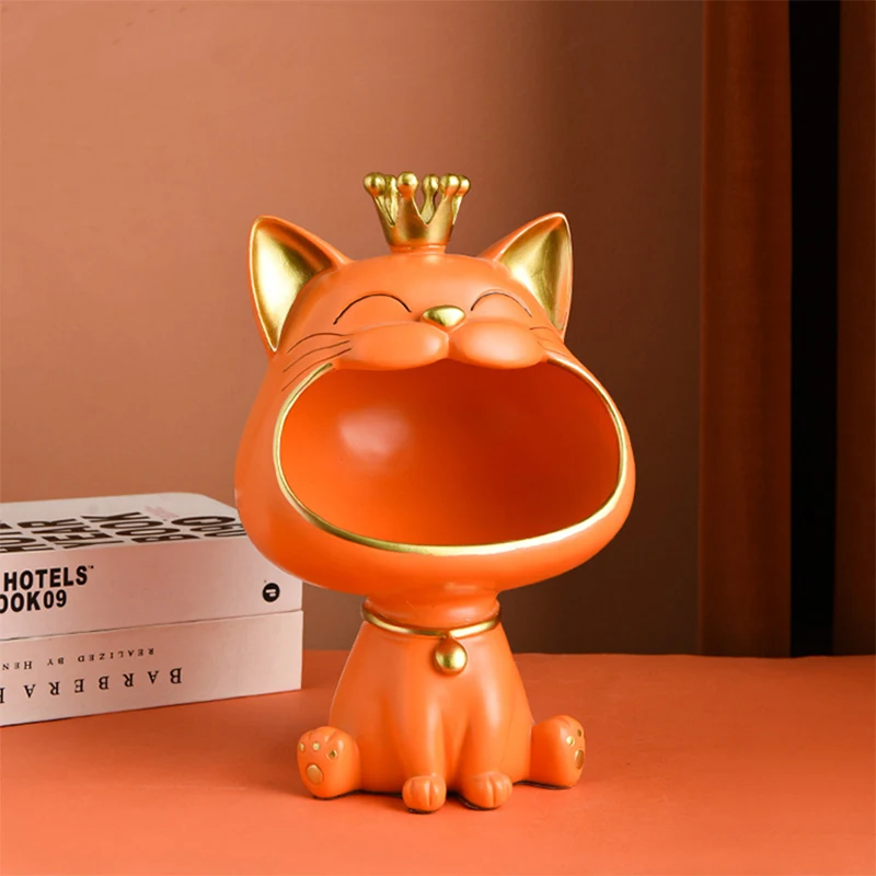 

Handicraft luxury Home Decoration Big Mouth Cat Statue Sculpture With Crowns Resin Modern Style Art Ornaments Desktop Candy Key