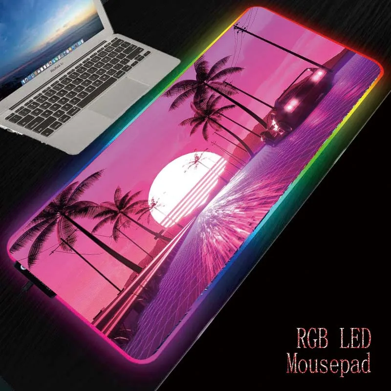 

MRGBEST Palm Car Road Scenery Gaming RGB Mouse Pad Computer Mousepad RGB Backlit Large Mousepad for Desk Keyboard LED Mice Mat
