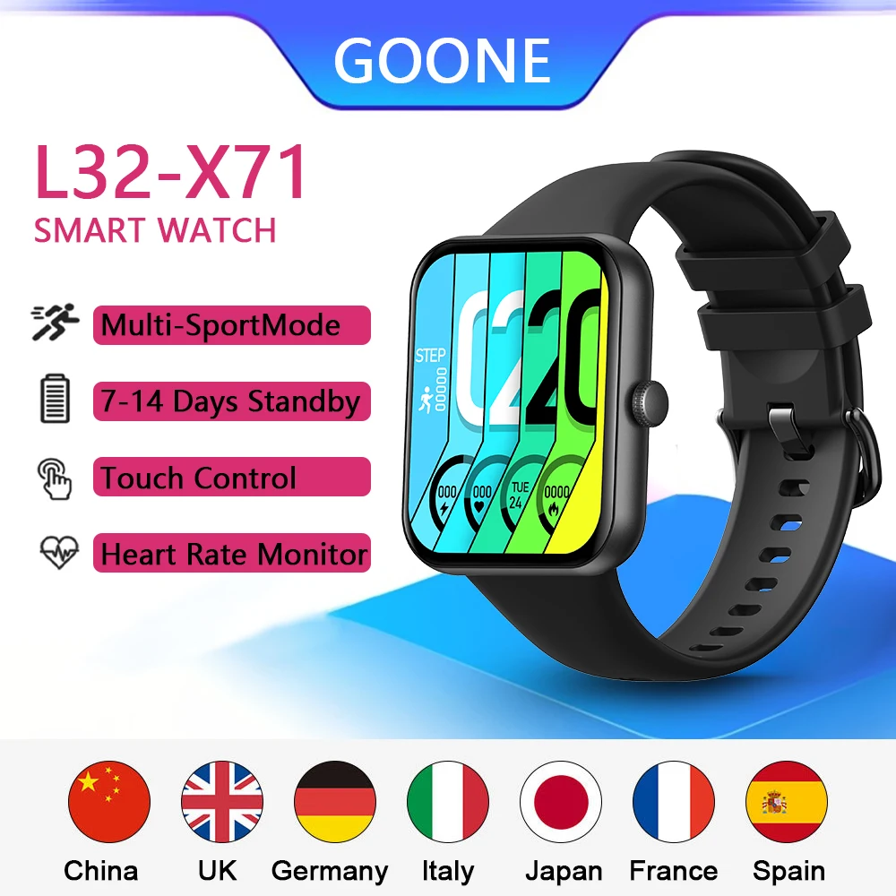 

L32 Smart Watch 1.83 Inch HD Touch Heart Rate Monitoring Step Meter Health Ultra-thin IP68 Waterproof Men Watch Sports Watches